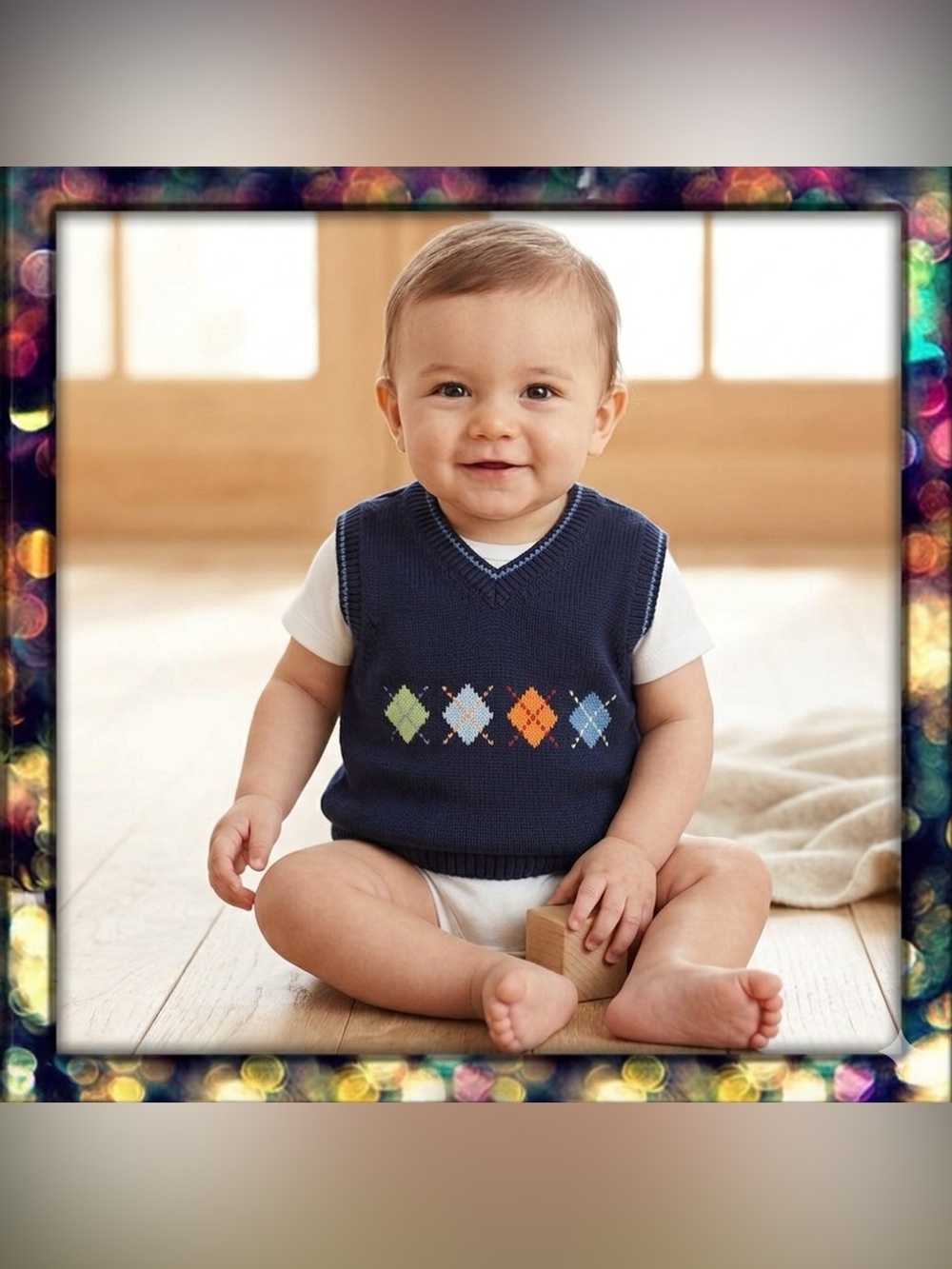 {Baby Gap Newborn} Boys Argyle Knit Sweater Vest Navy Blue 6-12 Months NWT